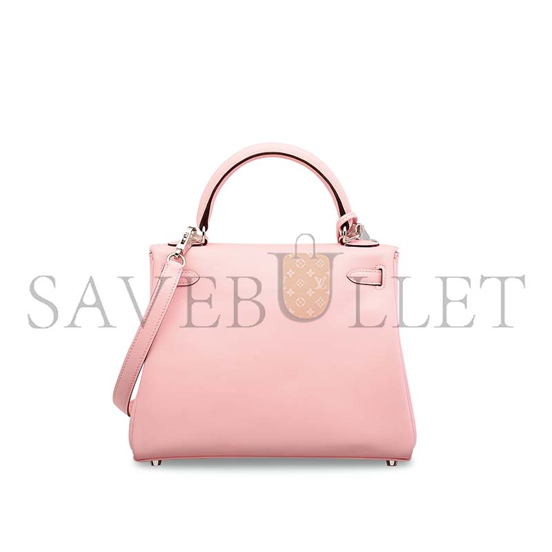 HERMÈS MASTER A ROSE SAKURA SWIFT LEATHER RETOURNÉ KELLY 25 WITH PALLADIUM HARDWARE (25*17*7cm) 